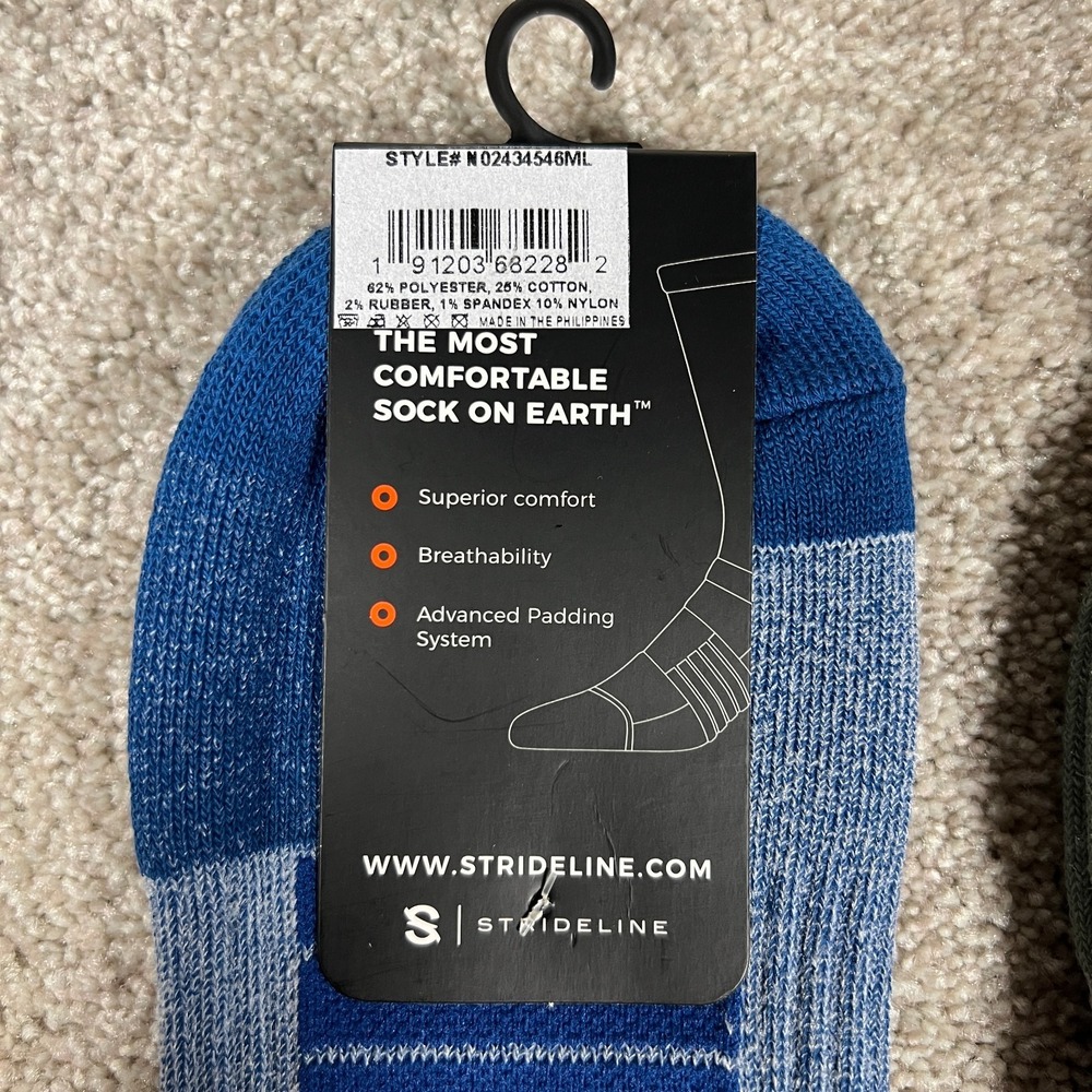 Lot Of 2 Strideline Mens Size M/L Blue/Green Comfortable Breathability Socks NWT - Picture 3 of 5